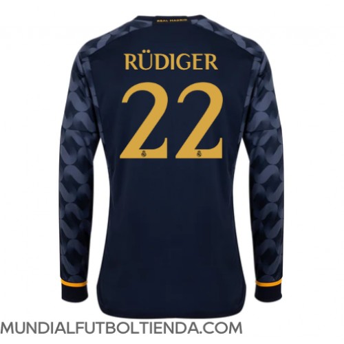Camiseta Real Madrid Antonio Rudiger #22 Segunda Equipación Replica 2023-24 mangas largas